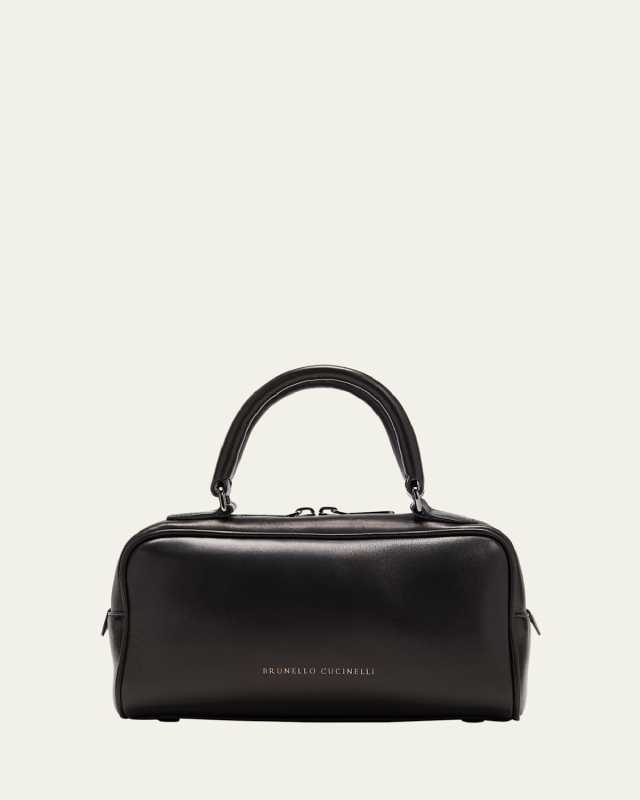 Medium Boston Glossy Leather Top-Handle Bag